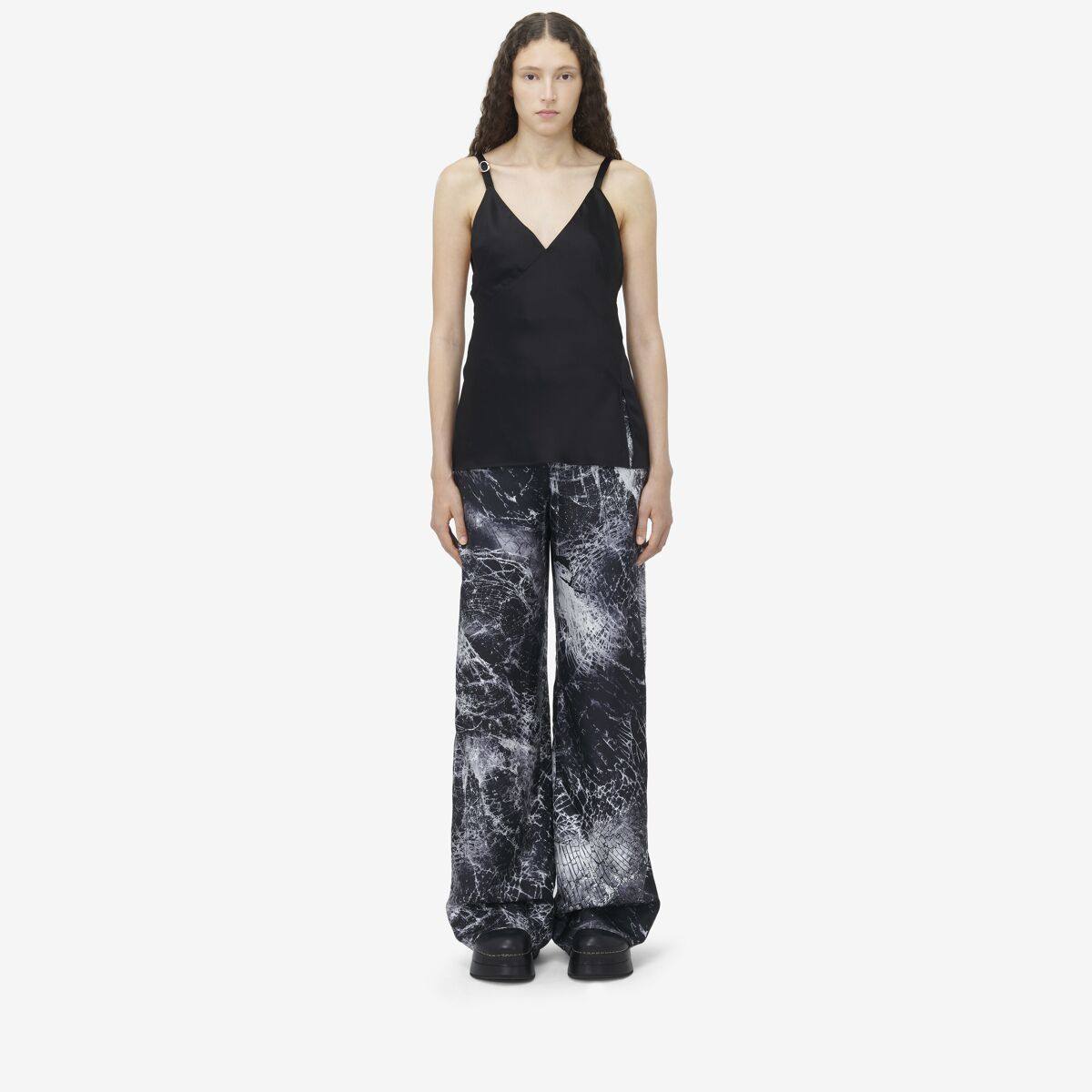 Alexander McQueen Women's Black Smashed Screen Wide Leg Trousers - 10 (Silk)